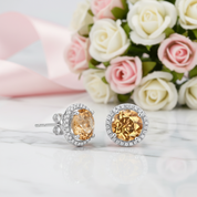 14k White Gold 2.5 Ct Topaz Stud Halo Earrings-Black Diamonds New York