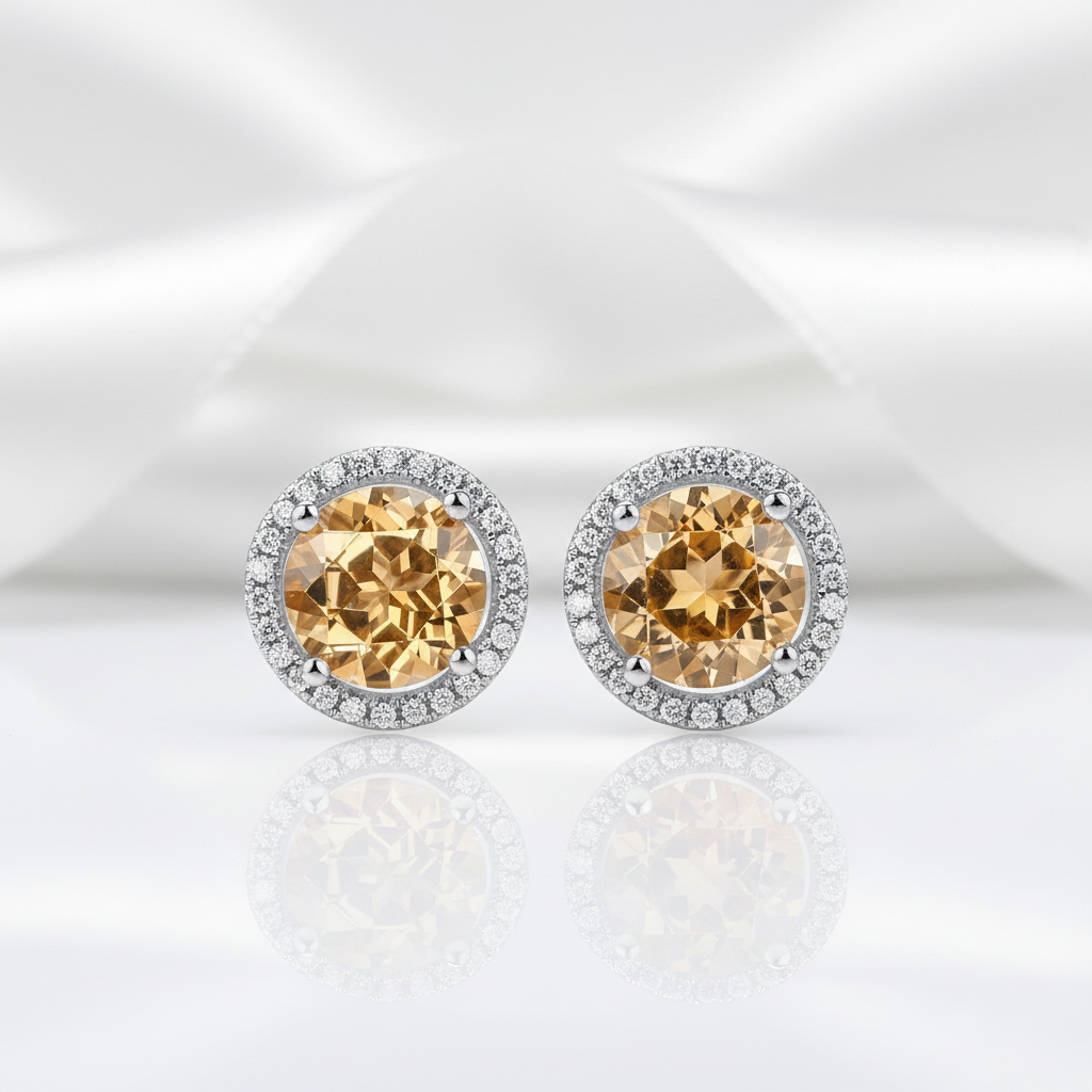 14k White Gold 2.5 Ct Topaz Stud Halo Earrings-Black Diamonds New York