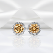 14k White Gold 2.5 Ct Topaz Stud Halo Earrings-Black Diamonds New York