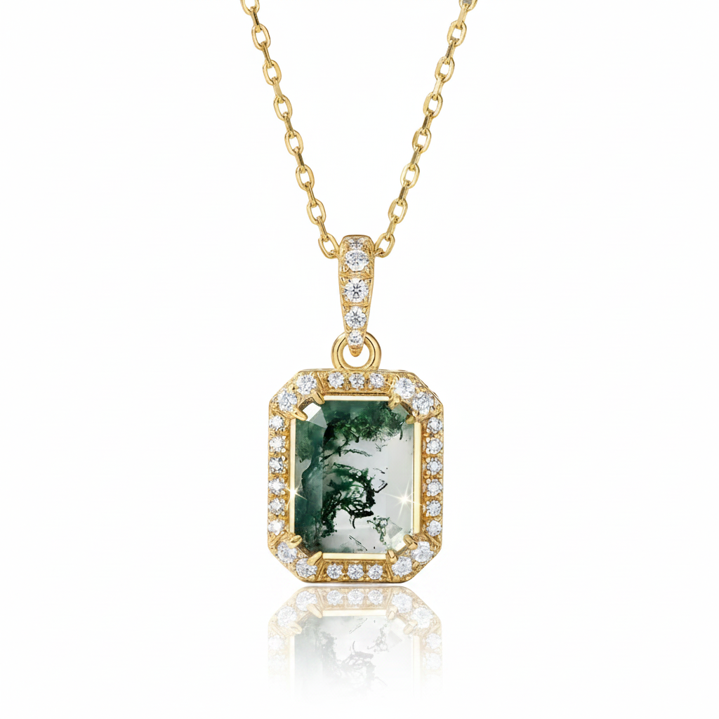 Natural 7*9mm Green Moss Agate Necklace-Black Diamonds New York