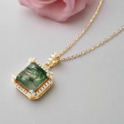 Natural 9*9mm Green Moss Agate Necklace-Black Diamonds New York