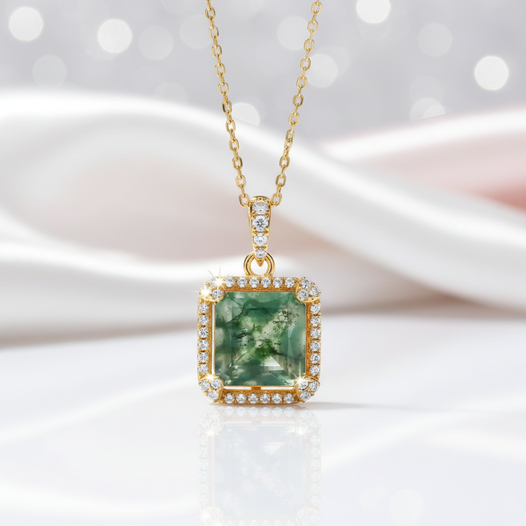 Natural 9*9mm Green Moss Agate Necklace