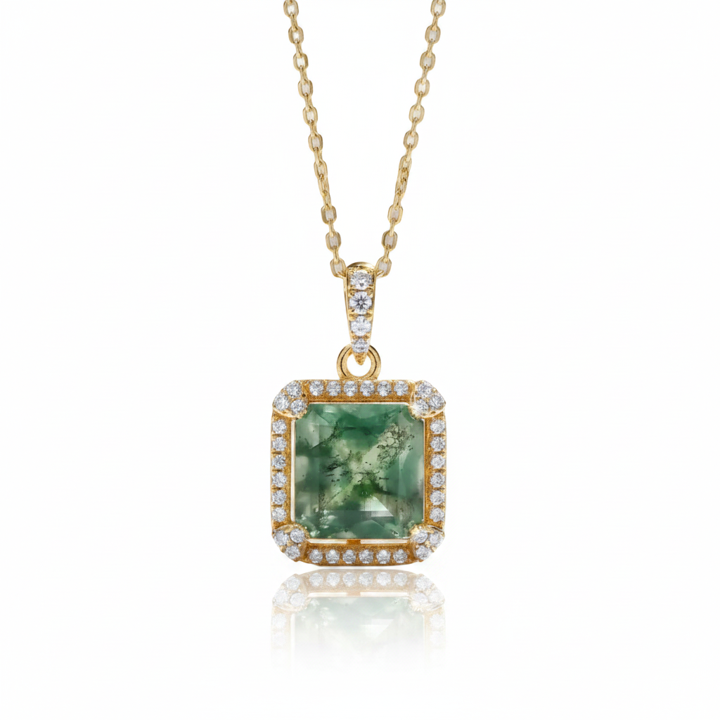 Natural 9*9mm Green Moss Agate Necklace-Black Diamonds New York