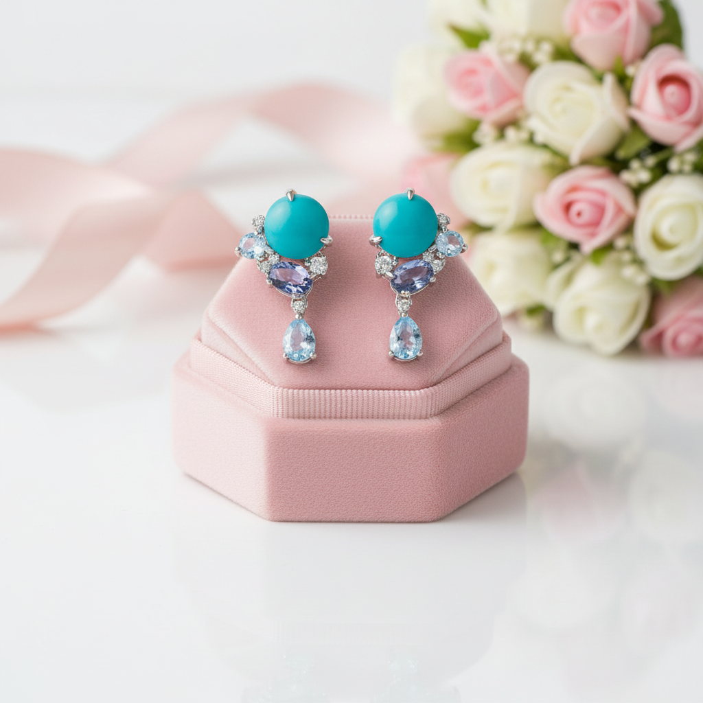 Round Cut Amazonite Drop Earrings-Black Diamonds New York