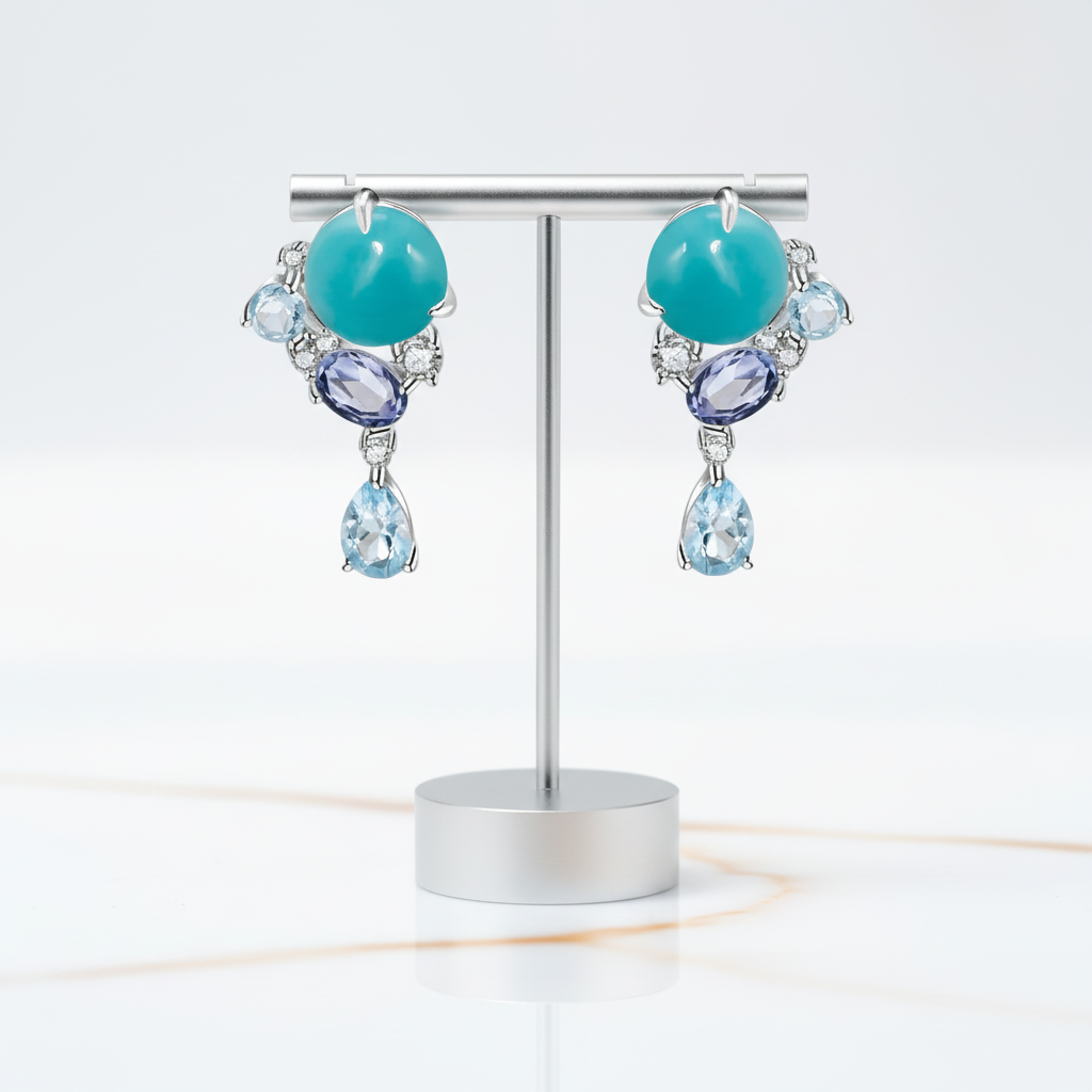 Round Cut Amazonite Drop Earrings-Black Diamonds New York