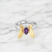 Purple Amethyst Gemstone Butterfly Adjustable Ring-Black Diamonds New York