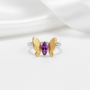 Purple Amethyst Gemstone Butterfly Adjustable Ring-Black Diamonds New York