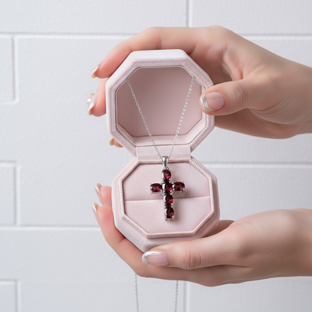 Natural Amethyst with Topaz Gemstone Cross Necklace-Black Diamonds New York