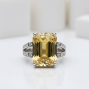 Natural Ametrine/Citrine Emerald Cut Gemstone Ring-Black Diamonds New York