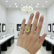 Natural Ametrine/Citrine Emerald Cut Gemstone Ring-Black Diamonds New York