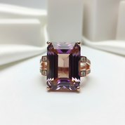 Natural Ametrine/Citrine Emerald Cut Gemstone Ring-Black Diamonds New York