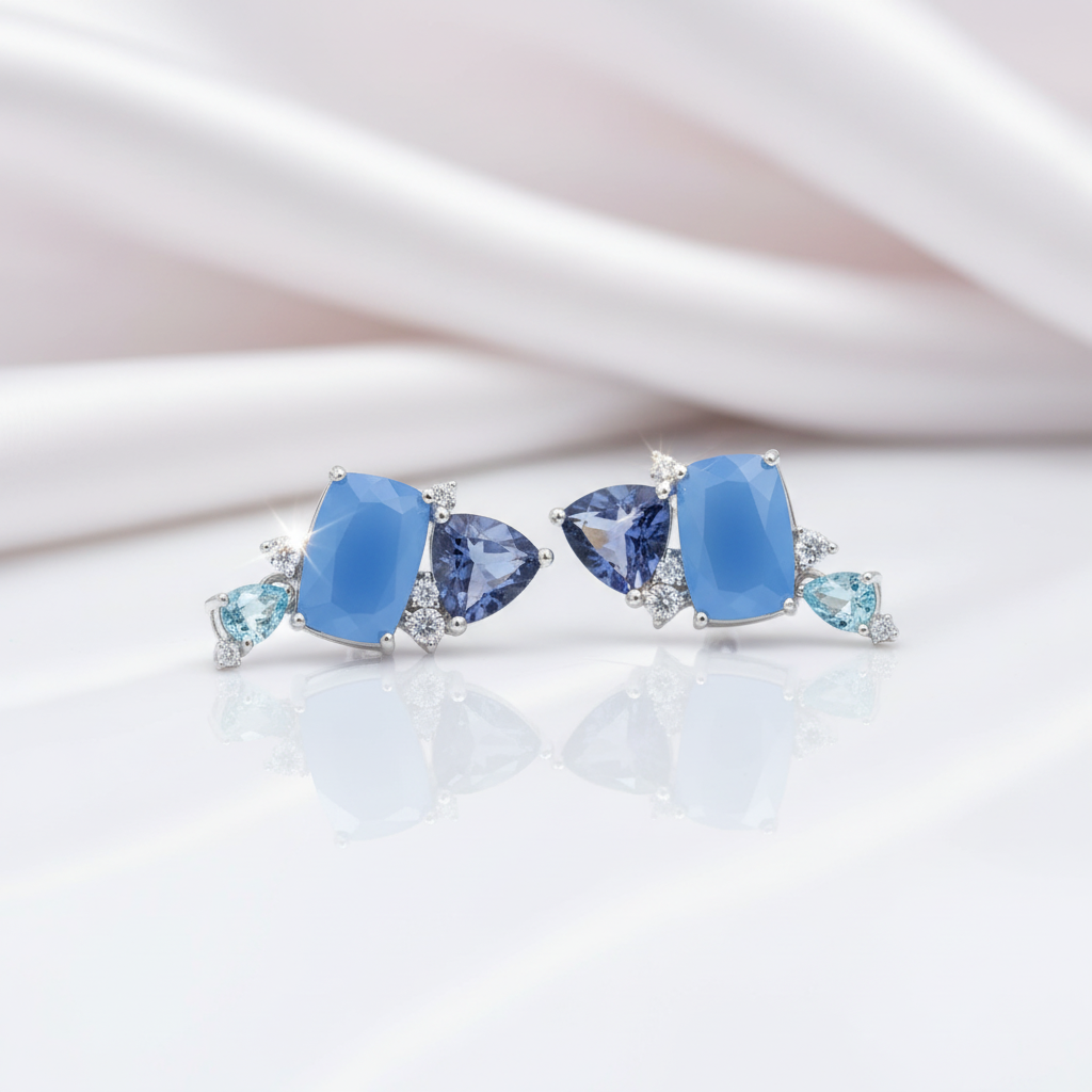 Aqua Blue Calcedony Drop Earrings-Black Diamonds New York