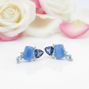 Natural Aqua Blue Calcedony Drop Earrings-Black Diamonds New York