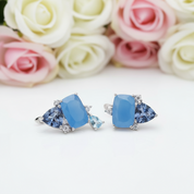 Natural Aqua Blue Calcedony Drop Earrings-Black Diamonds New York