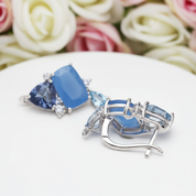 Natural Aqua Blue Calcedony Drop Earrings-Black Diamonds New York