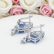 Natural Aqua Blue Calcedony Drop Earrings-Black Diamonds New York