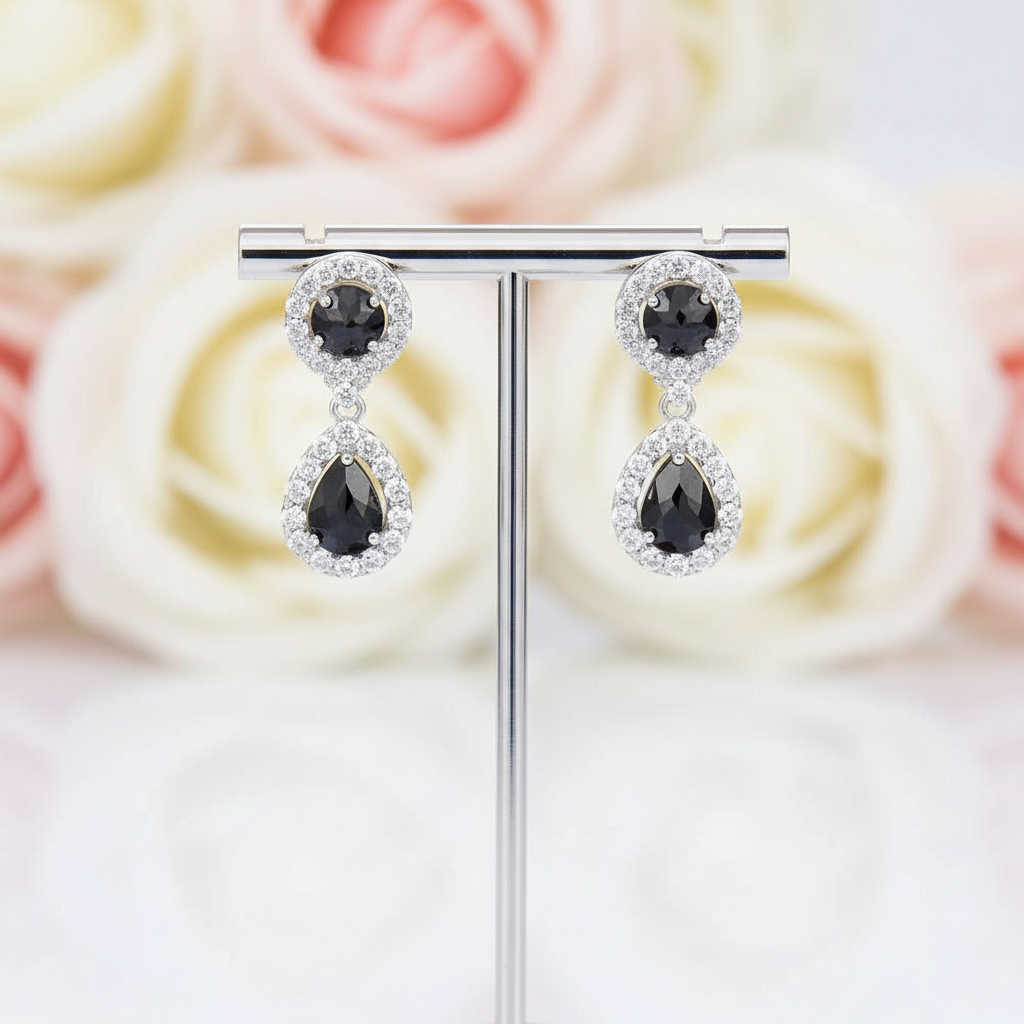 Natural Black Garnet Antique Style Drop Earrings-Black Diamonds New York