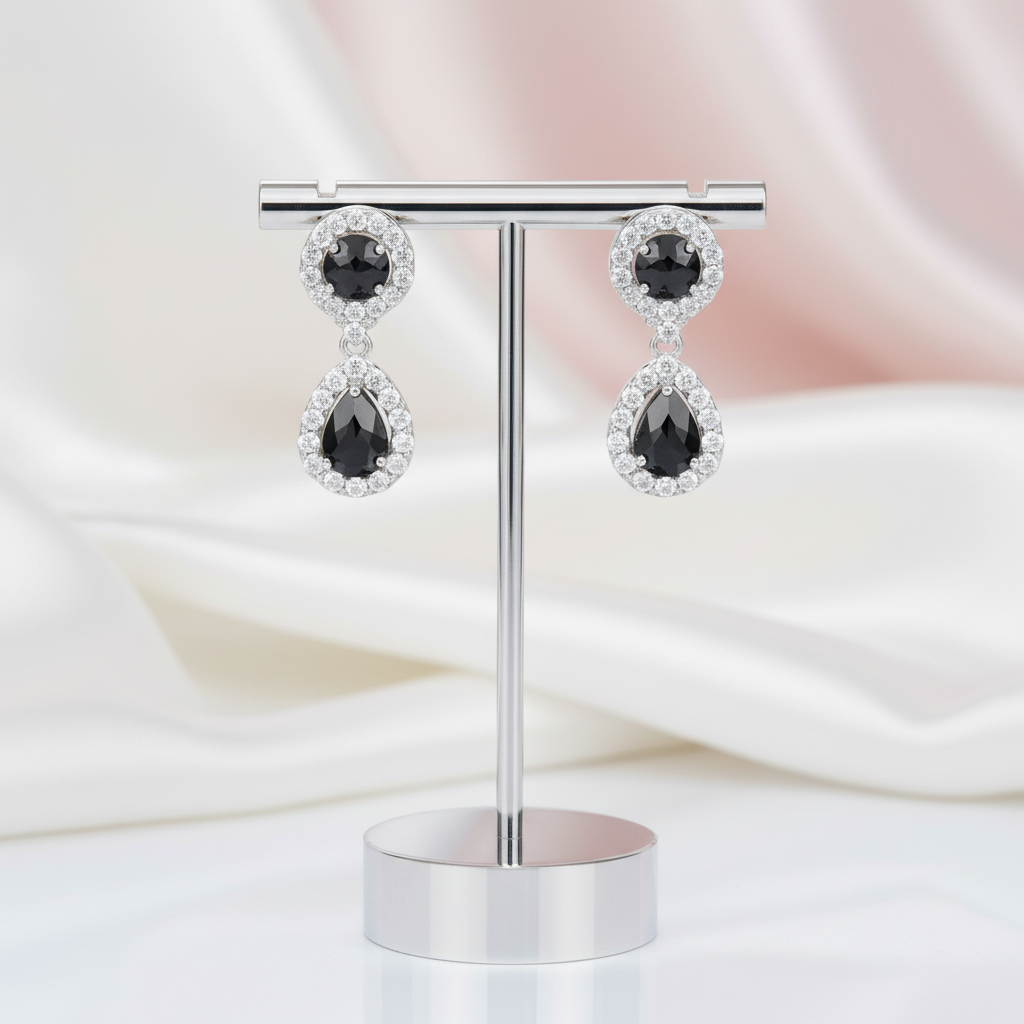 Black Garnet Antique Style Drop Earrings-Black Diamonds New York