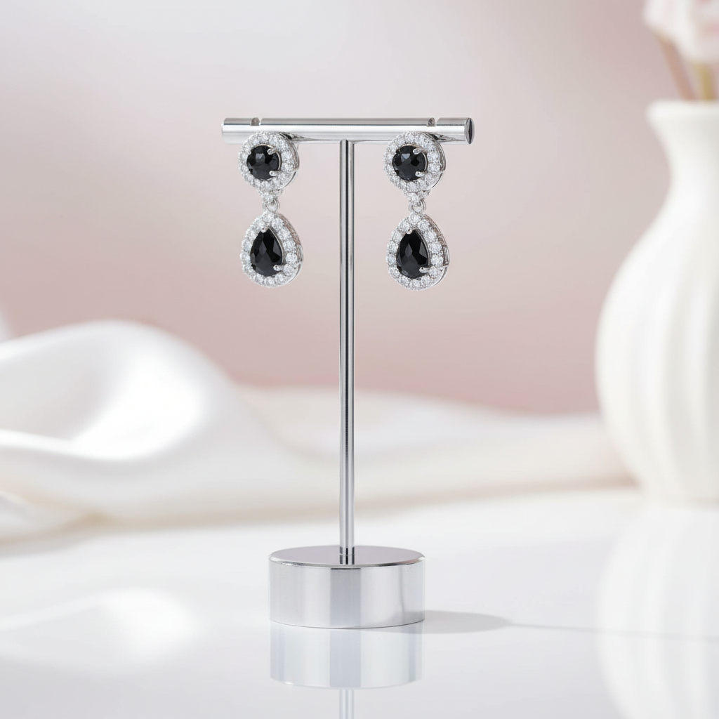 Black Garnet Antique Style Drop Earrings-Black Diamonds New York