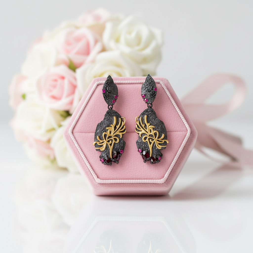 Black Garnet Equinox Flower Drop Earrings-Black Diamonds New York