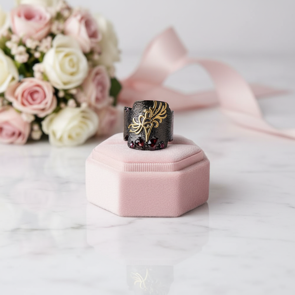 Black Garnet Gemstones Bohemian Ring-Black Diamonds New York