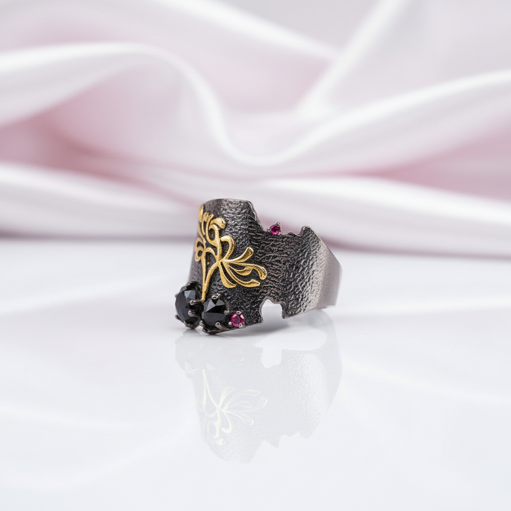 Black Garnet Gemstones Bohemian Ring-Black Diamonds New York