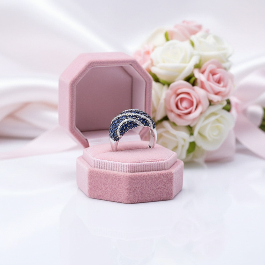 Blue Sapphire Bohemian Ring-Black Diamonds New York