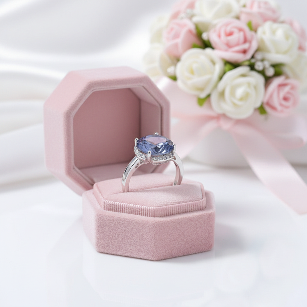 Blueish Mystic Quartz Gemstone Engagement Ring-Black Diamonds New York