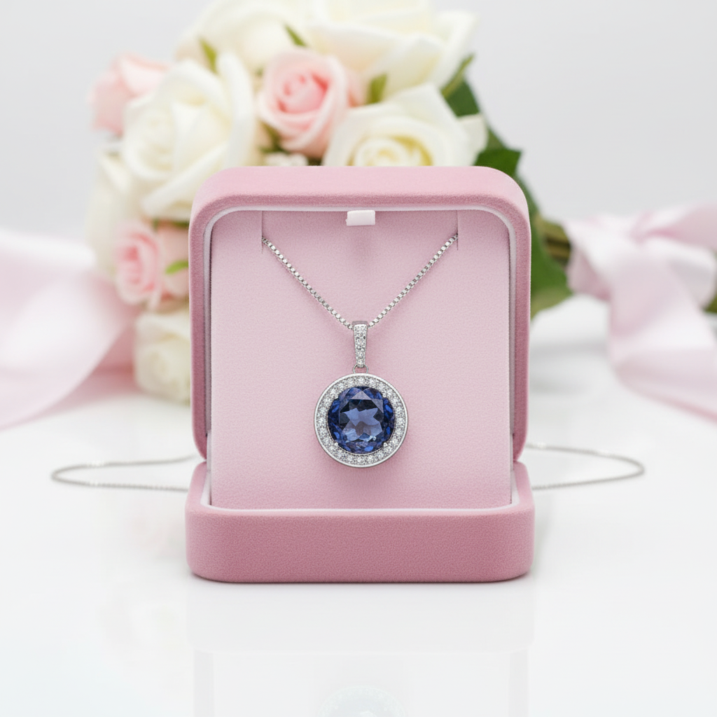 Bluish Mystic Quartz Gemstone Necklace-Black Diamonds New York