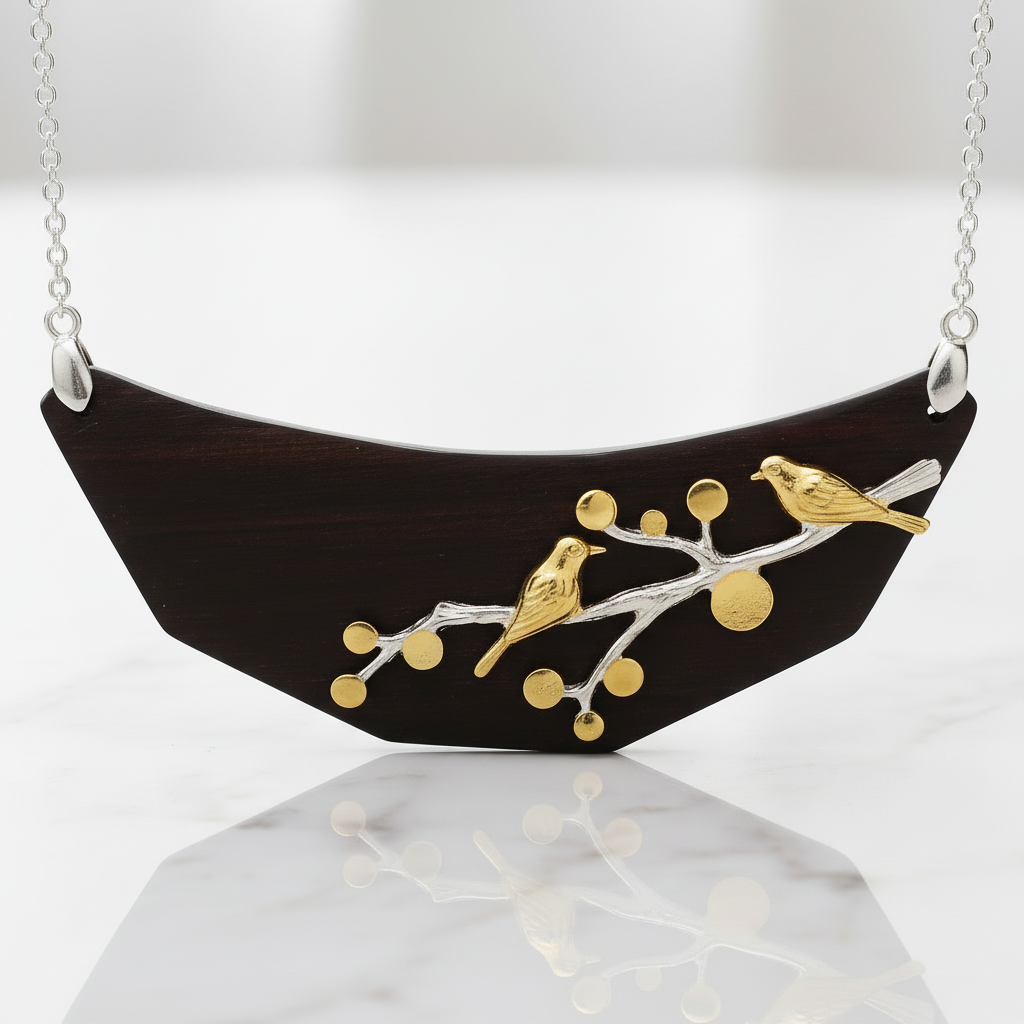 Ebony Vintage Lovely Birds Necklace-Black Diamonds New York
