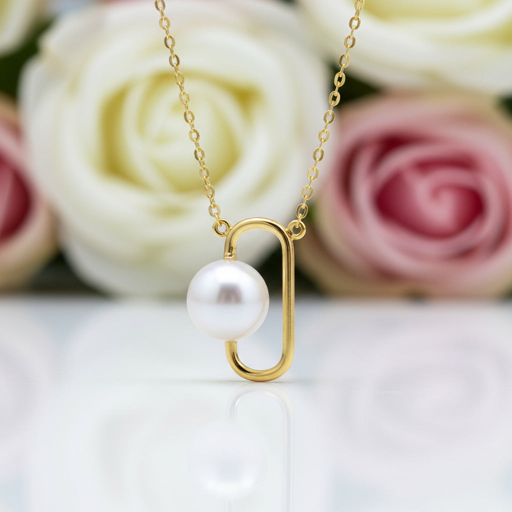 Natural Freshwater Pearl 18k Yellow Gold Necklace-Black Diamonds New York