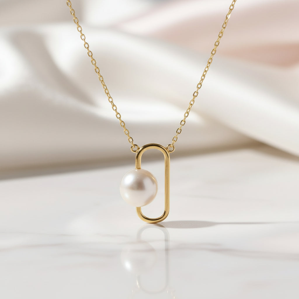 Natural Freshwater Pearl 18k Yellow Gold Necklace-Black Diamonds New York