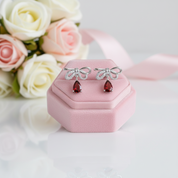 Garnet Bow Water Drop Shaped Retro Stud Earrings-Black Diamonds New York