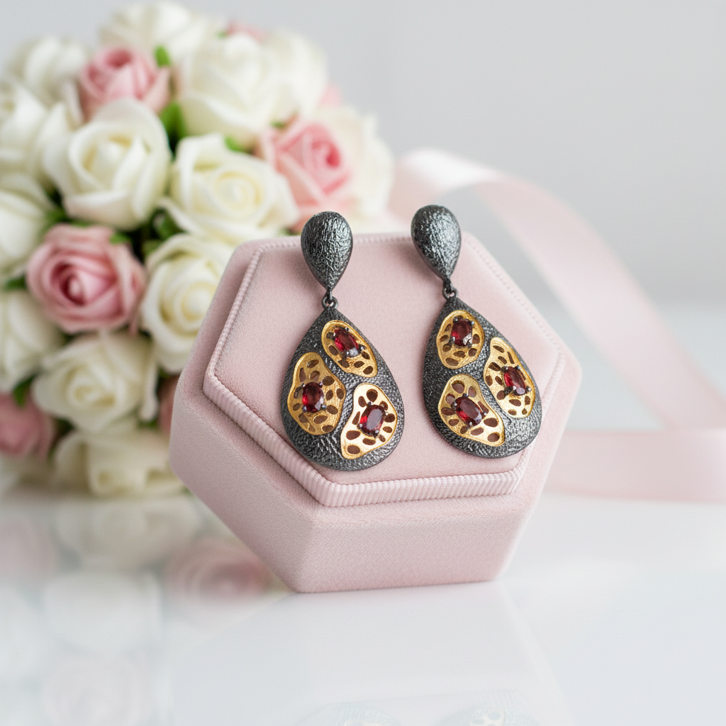 Garnet Handmade Drop Earrings-Black Diamonds New York