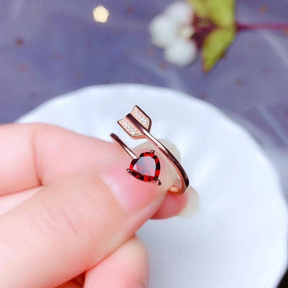Natural Garnet Heart and Arrow Ring