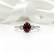 Exquisite Garnet Simulant Oval Shape Red Gemstone Ring-Black Diamonds New York