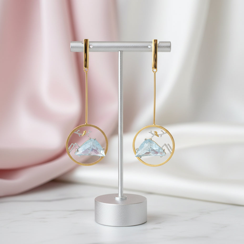 Aquamarine Bird Whisper Dangle Earrings-Black Diamonds New York