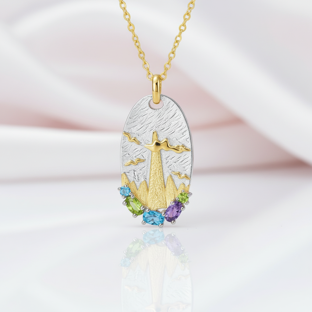 Mixed Gemstone Mountain Necklace-Black Diamonds New York