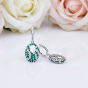 Natural Green Agate Gemstone Vintage Drop Earrings-Black Diamonds New York