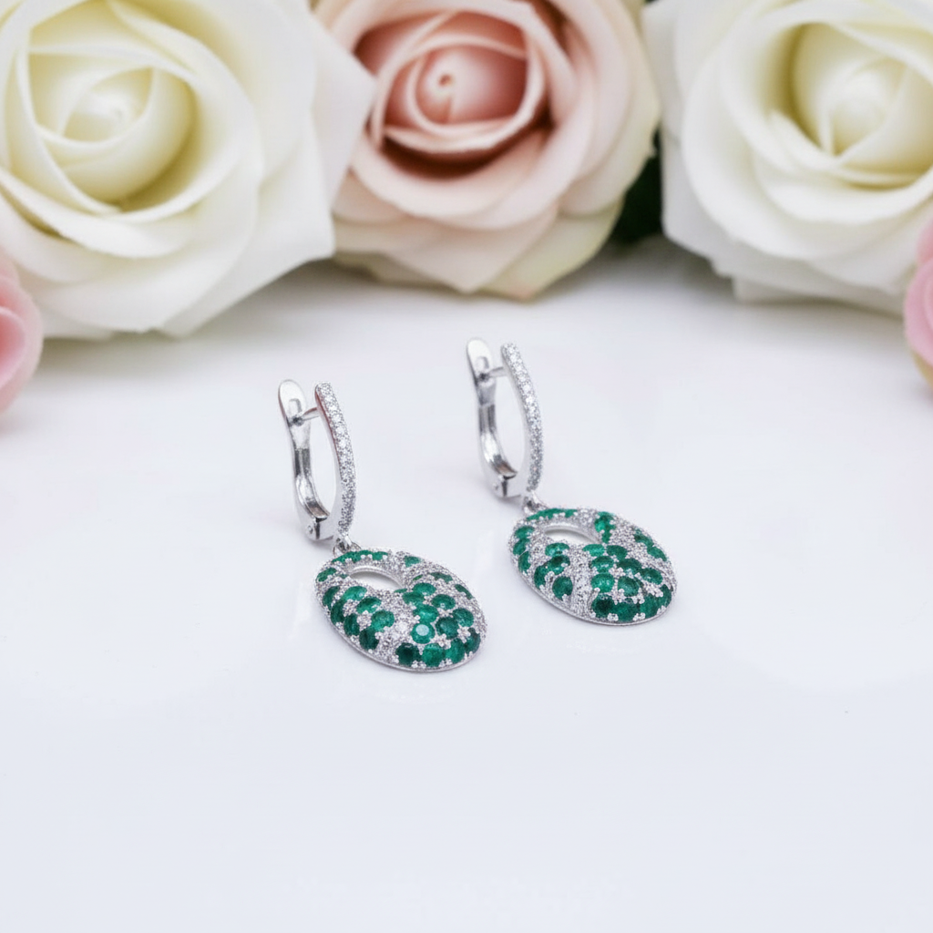 Natural Green Agate Gemstone Vintage Drop Earrings-Black Diamonds New York