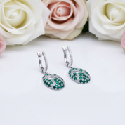 Natural Green Agate Gemstone Vintage Drop Earrings-Black Diamonds New York