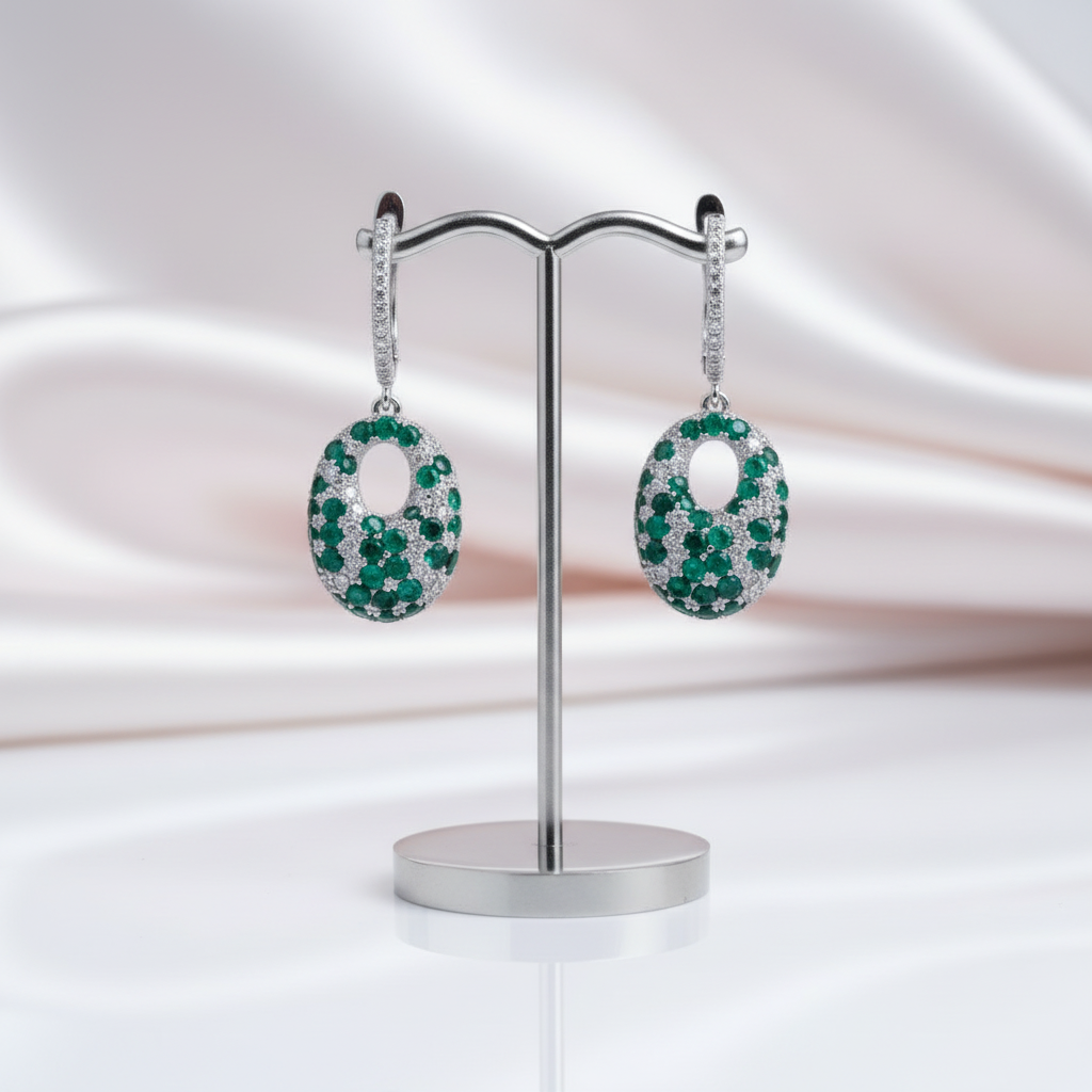 Natural Green Agate Gemstone Vintage Drop Earrings-Black Diamonds New York