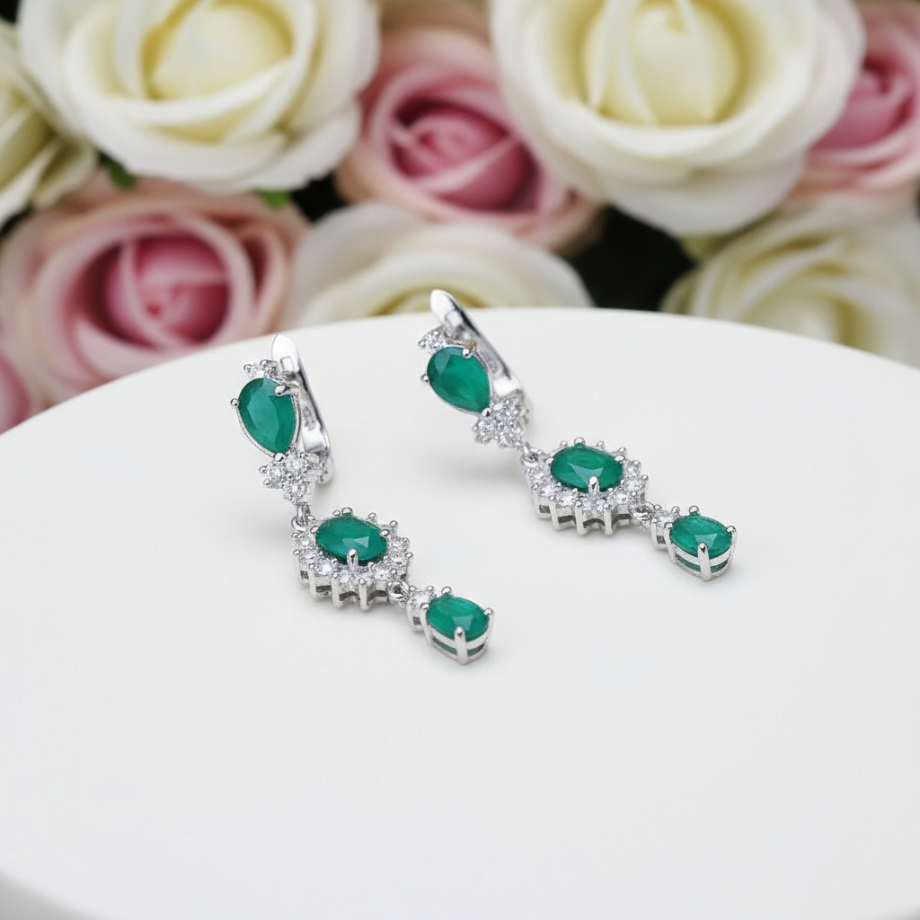 Natural Green Agate Vintage Drop Earrings-Black Diamonds New York