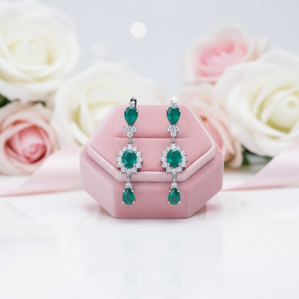Natural Green Agate Vintage Drop Earrings-Black Diamonds New York