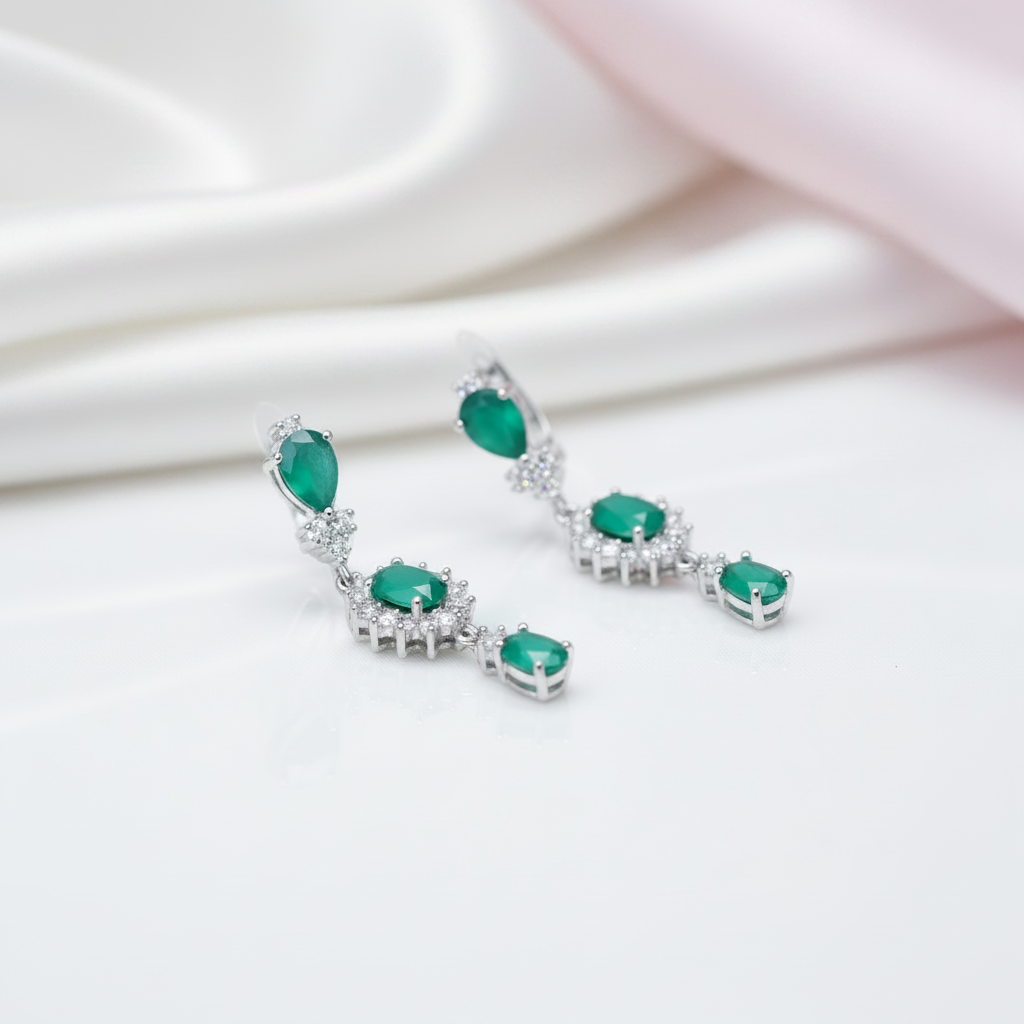 Natural Green Agate Vintage Drop Earrings-Black Diamonds New York