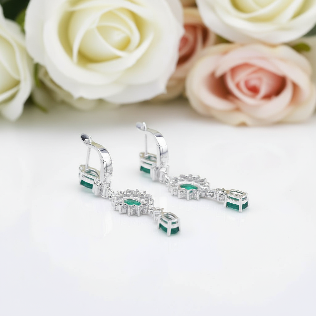 Natural Green Agate Vintage Drop Earrings-Black Diamonds New York