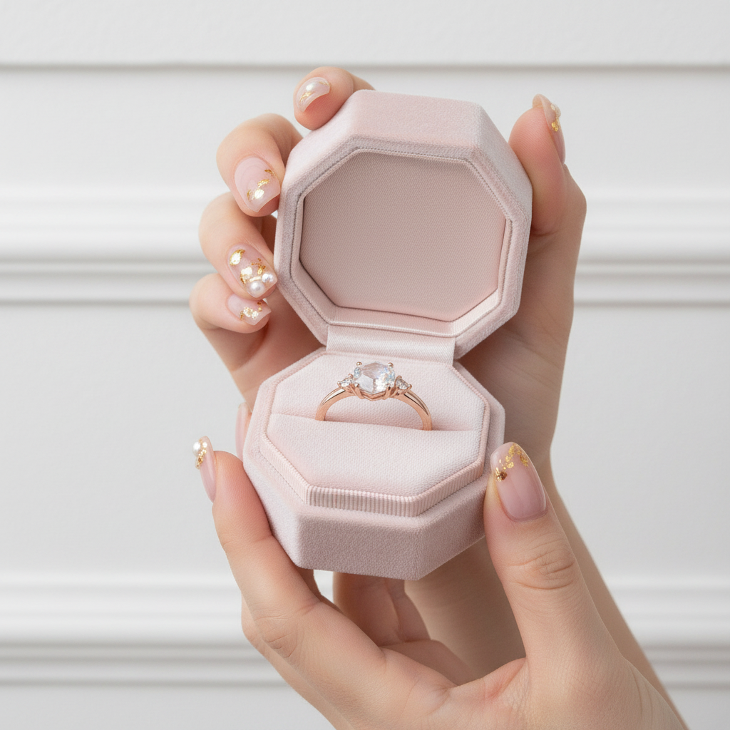 Hexagon Moonstone Engagement Ring-Black Diamonds New York