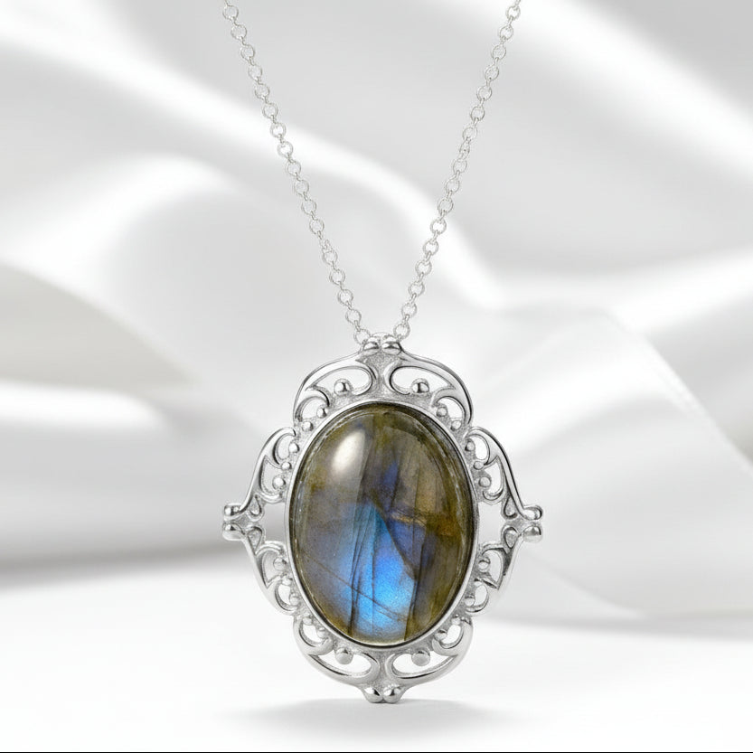 Natural Labradorite Vintage Pendant-Black Diamonds New York