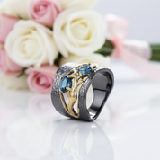 London Blue Topaz Gemstone Ring-Black Diamonds New York