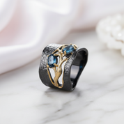 London Blue Topaz Gemstone Ring-Black Diamonds New York